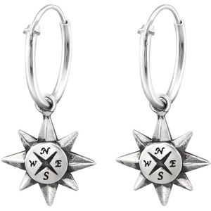 zilver oorringen 12mm met kompas | Compass Ear Hoops | Sterling 925 Silver