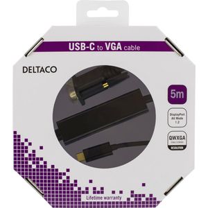 Deltaco USBC-1089-K USB-C naar VGA kabel - QWXGA 2048x1152 in 60Hz - 5 meter - Zwart