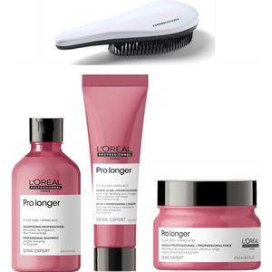 L`Oreal Professionel - Pro Longer - Shampoo + Masker + Renovatie Creme + KG Ontwarborstel - Versterkend & Verdikkende Giftset - Serie Expert