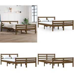 vidaXL Bedframe massief hout honingbruin 140x190 cm - Bedframe - Bedframes - Bed - Bedbodem