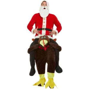 Smiffy's - Kerst & Oud & Nieuw Kostuum - De Kerstman Houdt Van Kalkoen Kostuum - Rood, Bruin - One Size - Kerst - Verkleedkleding