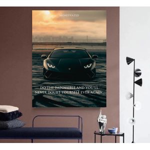 Do the Impossible Lambo | Canvas Met Zwarte Baklijst | Motivatie | 50 x 70 cm | Motivational | Hustle | Moneyvated| Supercar| Canvas schilderij | Woonkamer | Kantoor | Wanddecoratie