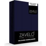Zavelo Hoeslaken Velours Navy - Fluweel Zacht - 30 cm Hoekhoogte - Rondom Elastiek - Velvet - Extra Breed 190/200x200/220 cm