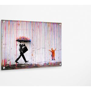 BANKSY Colorful Rainbow Umbrella, Dancing Girl - Kleurrijke Regenboog, Dansend Meisje - Acrylglas Perspex Plexiglas Print