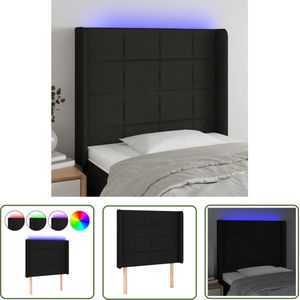 The Living Store Hoofdbord LED 103x16x118/128 cm stof zwart - LED Hoofdbord - Hoofdbord Met Led - Hoofdbord Zwart - Beddecoratie - Slaapkamerstijl