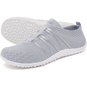 Somic Barefoot Schoenen - Instappers - Gymschoenen Zaalschoenen - Sportschoenen Sneaker - Ademend Knit Mesh - Platte Zool - Grijs - Maat 45