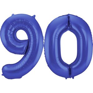 Folat Folie ballonnen - 90 jaar cijfer - blauw - 86 cm - leeftijd feestartikelen