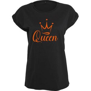 T-Shirts Dames Queen-Zwart - Oranje-L