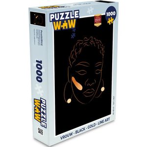 Puzzel Vrouw - Black - Gold - Line art - Legpuzzel - Puzzel 1000 stukjes volwassenen
