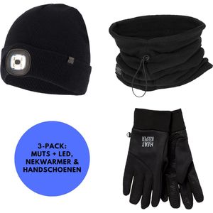 Heatkeeper -Thermo set unisex - Muts/Nekwarmer/Handschoenen - Zwart - XXL - Thermokleding