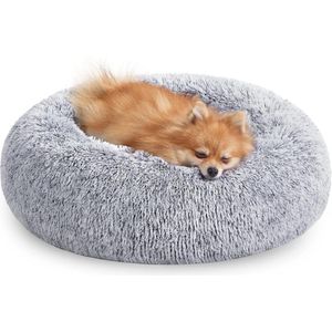 Fluffy hondenmand kattenmand - wasbaar donutkussen - verwijderbare middenvulling - lang pluche - 60 cm diameter - ombre grijs cat pillow