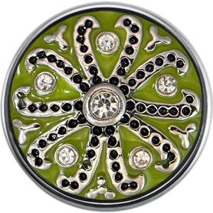 Quiges - Dames Click Button Drukknoop 18mm Ornament Bloem Mandala Groen - EBCM126