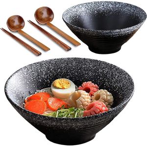 Keramische ramen kom set - Japanse raam-noedelsoepkom 1080 ml met lepel en eetstokjes - mueslikom 2035 cm/8 inch