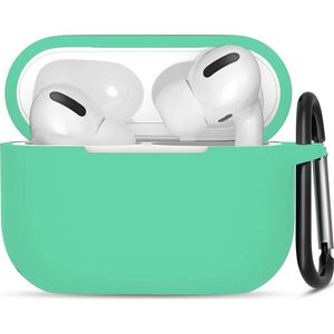 Hoesje geschikt voor Apple Airpods Pro - Softcase - Sleutelhanger - Cover - Extra dun - Siliconen - Mintgroen