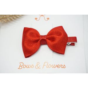 Haarstrikken Satijn Metallic Mini - Rood - Haarclip - Glitter - Baby shower - Bows and Flowers