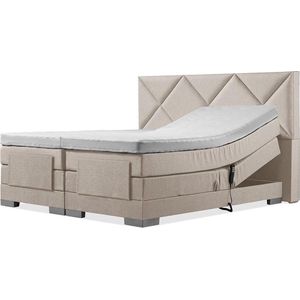 Soft bedden Elektrische Boxspring - 140x200 - Incl. Ruiten hoofdbord - Beige met plint