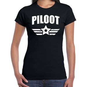 Piloot ster verkleed t-shirt zwart voor dames - generaal / piloot  carnaval / feest shirt kleding / kostuum XL