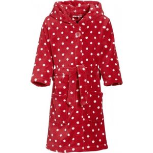 Playshoes - Fleece badjas met capuchon - Stippen rood - maat 110-116cm