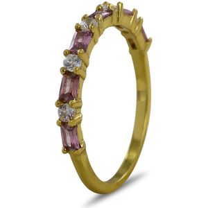 Silventi 9SIL-22300 Zilveren Ring met Zirkonia - Dames - Zirkonia - Rond - Wit - 2 mm - Baquette - Roze - 2 x 3,5 mm - Maat 54 - Zilver - Gold Plated (Verguld/Goud op Zilver)