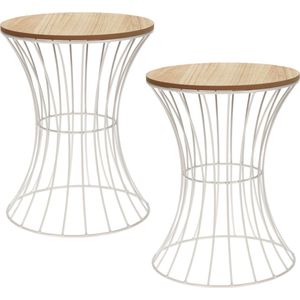2x stuks bijzettafels rond metaal/hout wit 30 x 40 cm - Home Deco meubels en tafels