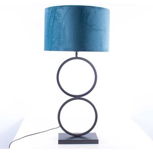 Zwarte tafellamp 2 ringen Capri | 1 lichts | blauw / zwart | metaal / stof | Ø 40 cm | 82 cm hoog | modern / sfeervol / klassiek design