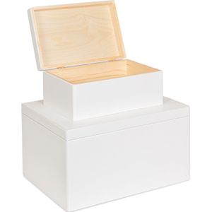 Haudt® houten kisten set wit - 2 witte kistjes - opbergkist - cadeau kist