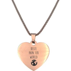 Ketting RVS - Hart - Rosegoud - Beste Papa Ter Wereld