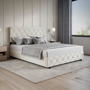 Meubella - Tweepersoonsbed Hernandez - Beige 160x200 cm - Met gaslift