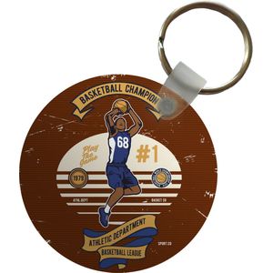 Sleutelhanger - Mancave - Basketbal - Vintage - Rood - Plastic - Rond - Uitdeelcadeautjes - Vaderdag cadeau - Geschenk - Cadeautje voor hem - Tip - Mannen