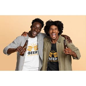 Shirt - Beer is the answer - Wurban Wear | Grappig shirt | Bier | Unisex tshirt | Drankspel | Klok | Wit & Zwart