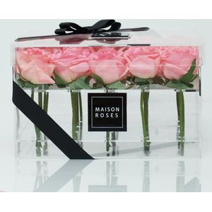 Flowerbox 25 roze rozen - Transparant acryl