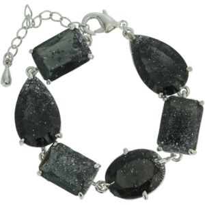 Behave - Armband met Druppelvormige en Bagetvormige Antraciet Zwarte Stenen