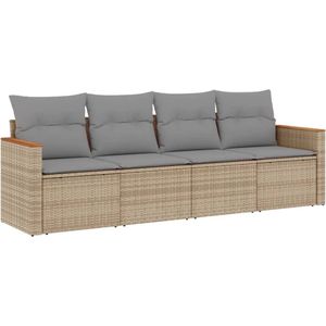 vidaXL Loungeset 4-delig - Beige - Poly Rattan Tuinmeubels - Lounge Set - PE Rattan - Outdoor Furniture - Tuinset