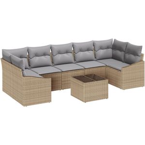 vidaXL - 8-delig - ligbed - set - met - kussens - in - beige - poly - riet