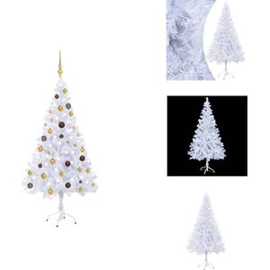 vidaXL Kunststof Kerstboom - 150 cm - Wit - 380 takken - Met 150 LEDs - Inclusief standaard - LED-lichtslinger - piek en 41 kerstballen - USB-aansluiting - Decoratieve kerstboom