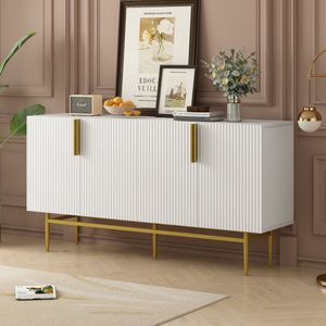 Sweiko Modern elegant 4-deurs dressoir, gouden metalen handvat, buffetkast voor eetkamer, woonkamer, slaapkamer, hal, Wit