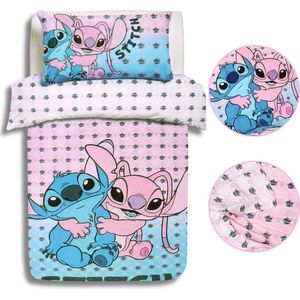 Stitch en Angel Disney Blauwroze beddengoedset, katoenen beddengoed 135x200 cm