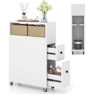 FURNIBELLA-Verplaatsbare Badkamerkast met Uittrekbare Lades en Borstelhouder – Compact & Praktisch-WIT