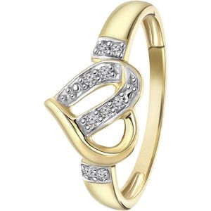 Lucardi Dames Ring hart 9 diamanten 0,05ct - Ring - Cadeau - Moederdag - 14 Karaat Goud - Geelgoud