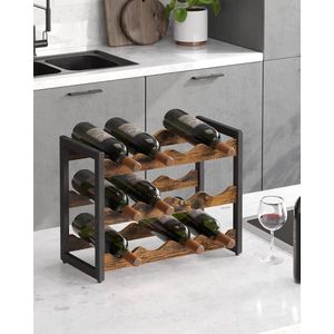 wijnflessen, vrijstaand, flessenrek met glashouders, voor keuken, bar, eetkamer,3 Shelves for Up to 12 Bottles