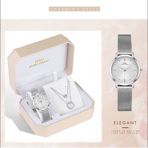 Boerni Aibisino Horloge en Ketting Zilver kleur luxe geschenk set | Crystal glass | Premium kwaliteit uurwerk Quartz Japan | Mandala | Mineraal | Geschenk | Fashion | Elegant | Dames | Vrouw |  Black Friday