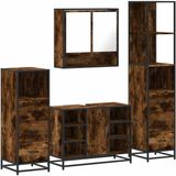 vidaXL - 4-delige - Badkamermeubelset - bewerkt - hout - gerookt - eikenkleurig