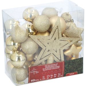 Christmas Gifst Kerstballen Set Goud - 40 Stuks Kunststof Kerstballen - Incl. Piek