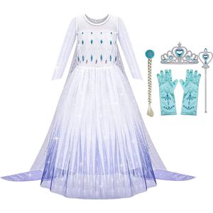 Prinsessenjurk meisje - Verkleedkleding meisje - Het Betere Merk - 134/140 (140) - Kroon - Tiara - Paars - Handschoenen - Vlecht - Toverstaf - Prinsessen speelgoed - cadeau meisje - verjaardag meisje