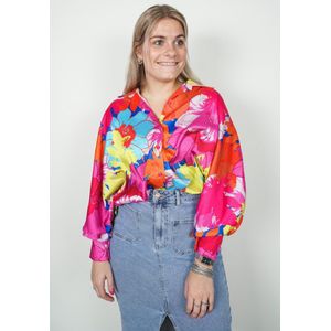 Feline blouse | Blouse dames | Wijde blouse | Vleermuis mouwen | Kleurrijk Bloemenprint | Koningsdag outfit | Kleur Oranje | Maat One size