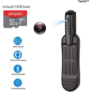 TechU™ Spycam Geheime Mini Camera voor Borstzak – Draagbare Pen Camera – Pocket Size – Klein, Compact & Lichtgewicht – 1080P Ultra HD Micro Camera – Zwart