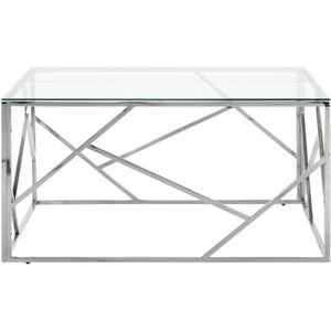 vidaXL Salontafel - Roestvrij Staal en Glas - Zilver Salontafel - Salontafels - Bijzettafel - Banktafel