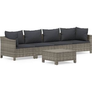 vidaXL - 5-delige - Loungeset - met - kussens - poly - rattan - grijs