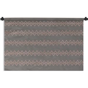 Wandkleed Luxe patroon - Luxe patroon van roségouden ruiten tegen een grijze achtergrond Wandkleed katoen 60x40 cm - Wandtapijt met foto