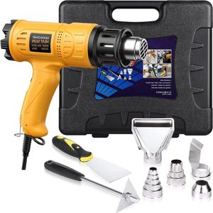 2000W Handmatig Temperatuurregelbaar Heteluchtpistool Set - 5 Mondstukken 2 Schrapers 1 Gereedschapskoffer - Overbelastingsbeveiliging - Diy Craft